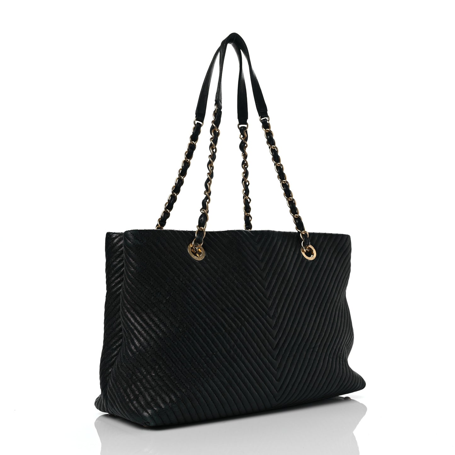 Wrinkled Lambskin Chevron Quilted Large Surpique Tote Black