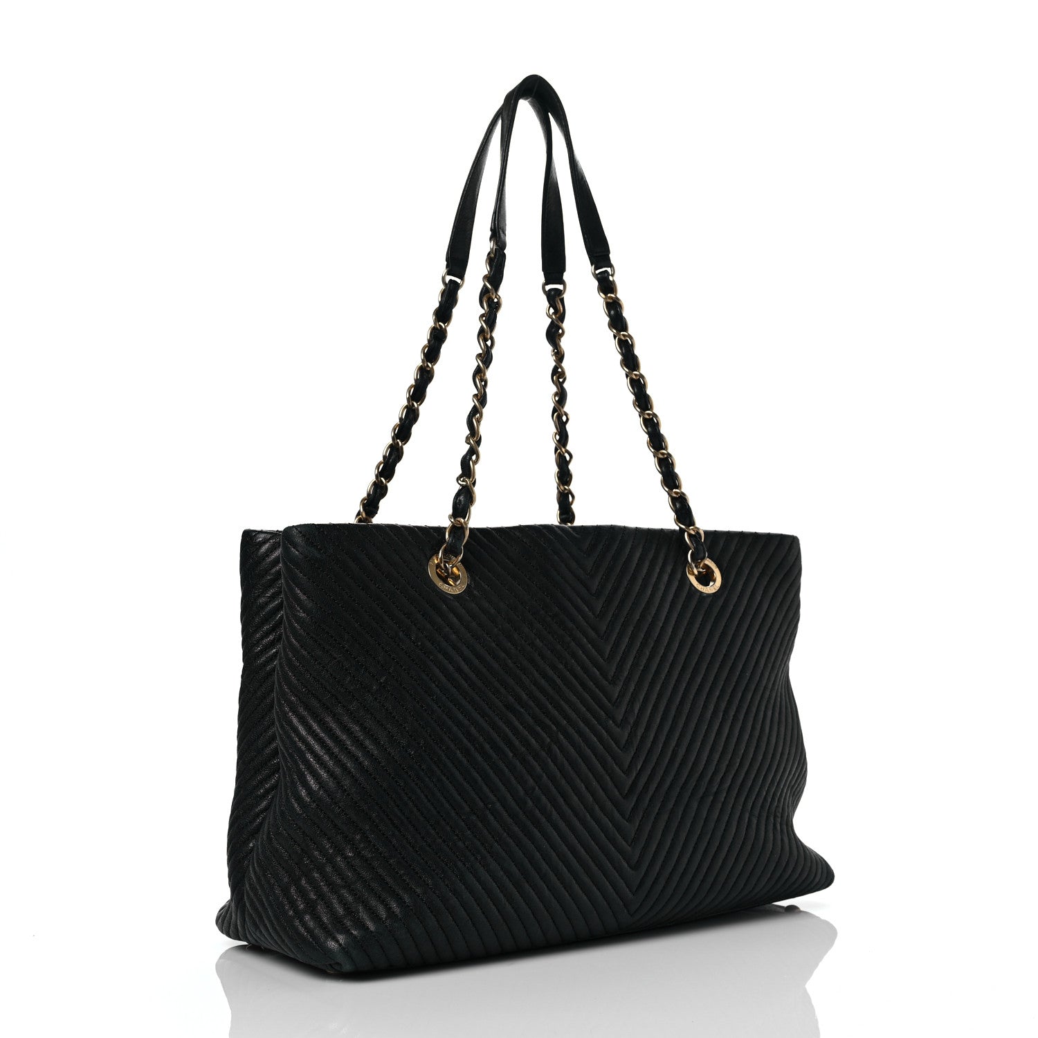 Chanel Wrinkled Lambskin Chevron Quilted Large Surpique Tote Black 3 of 11