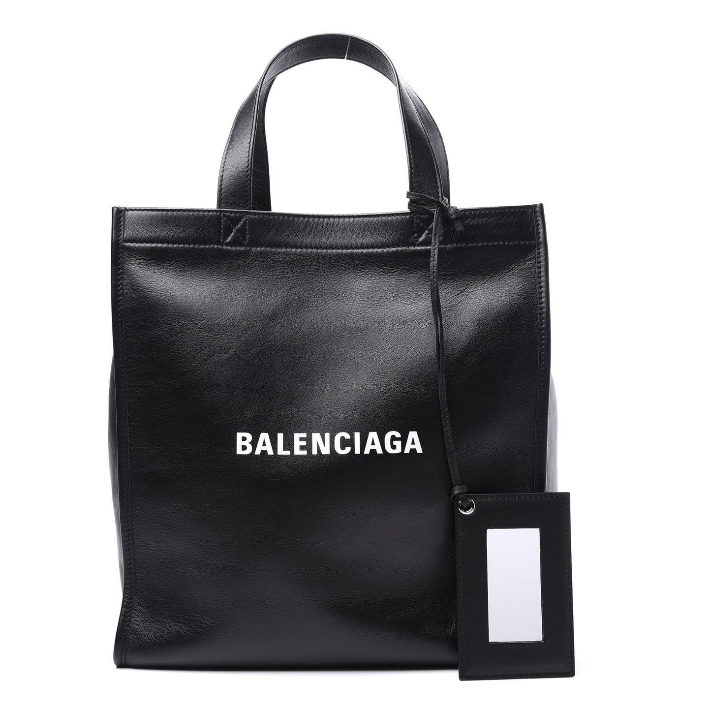 Calfskin Printed Logo Small Market Shopper Tote Black