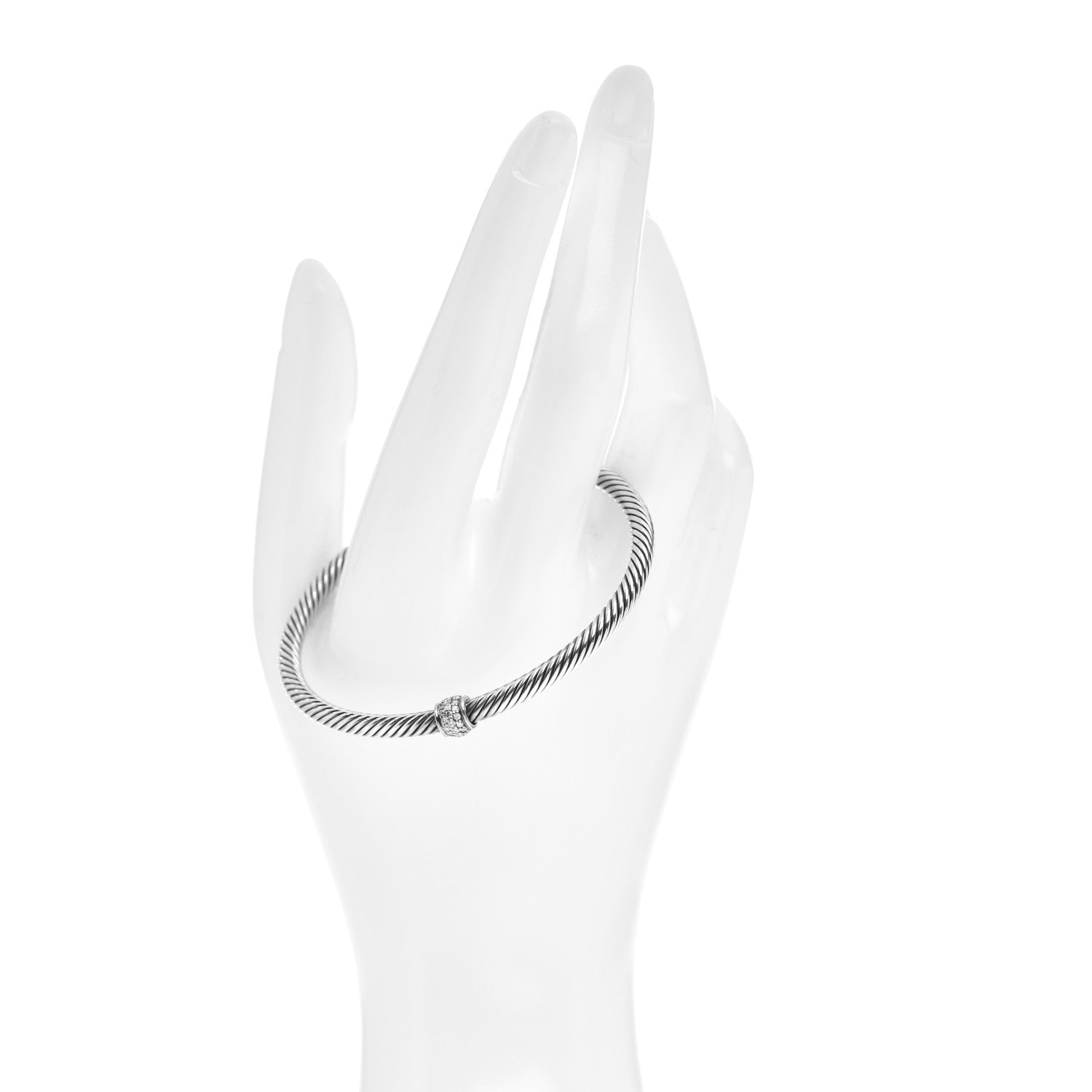 David Yurman Sterling Silver 18K White Gold Diamond 4mm Cable Classics Station Bracelet 2 of 4