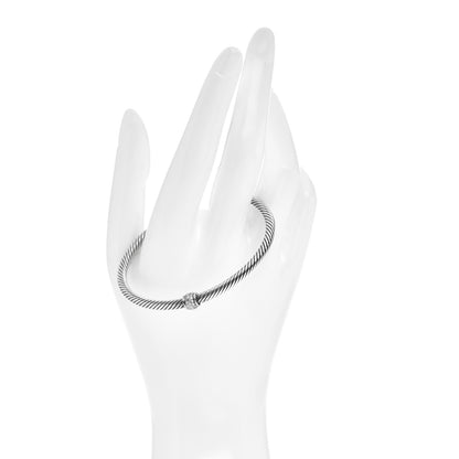 David Yurman Sterling Silver 18K White Gold Diamond 4mm Cable Classics Station Bracelet 2 of 4