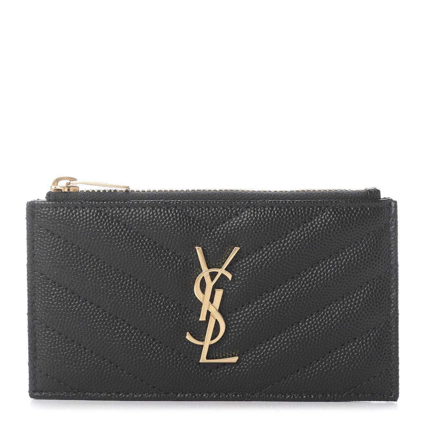 Grain De Poudre Matelasse Chevron Monogram Fragments Zippered Card Case Dark Mint
