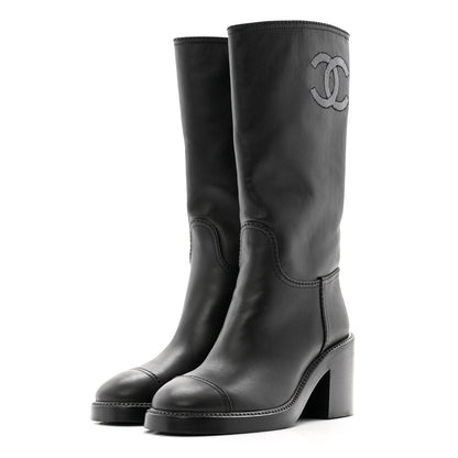 Chanel Calfskin Cap Toe High Boots 35.5 Black 3 of 10