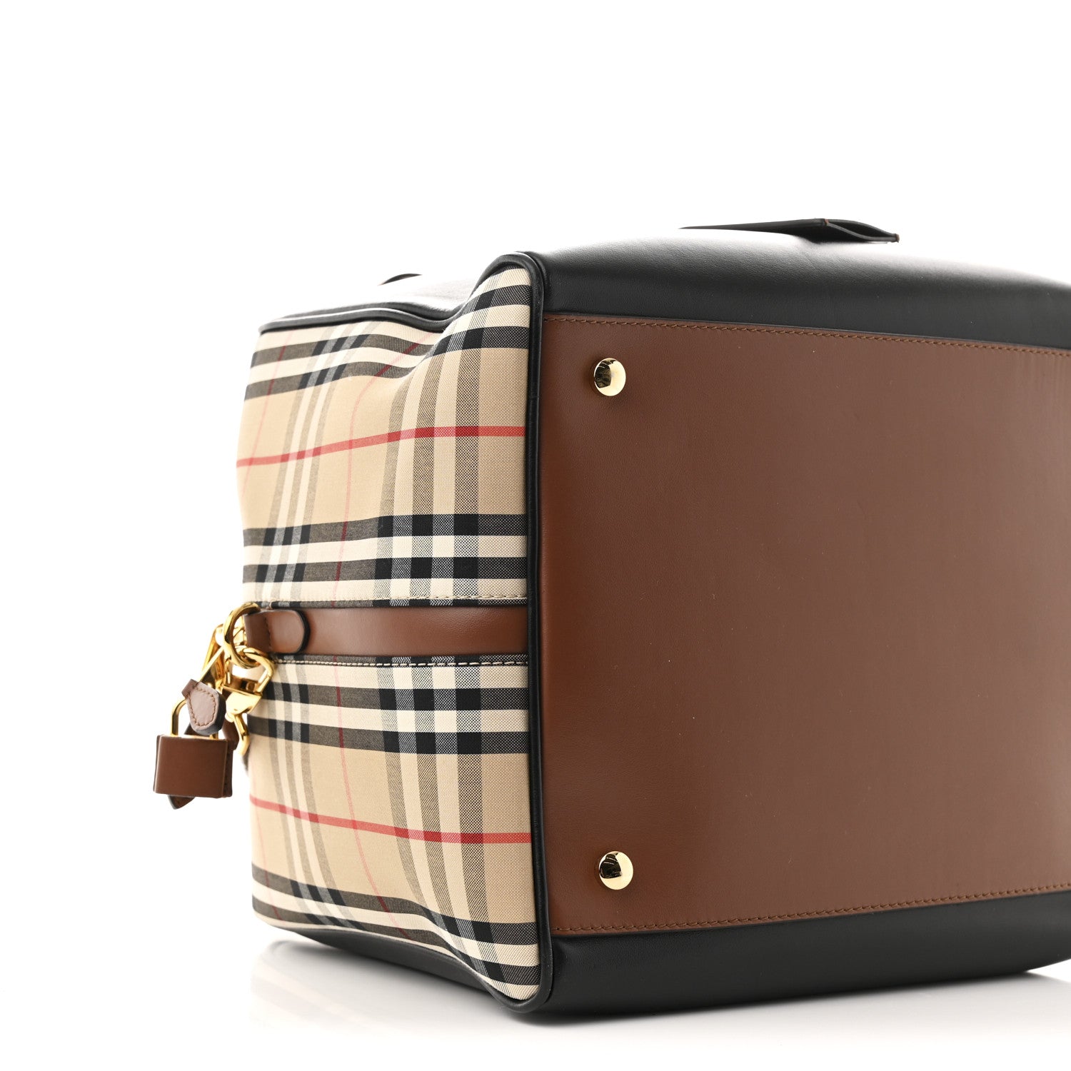 Burberry Smooth Calfskin House Check Medium Cube Bowling Bag Archive Beige 8 of 10