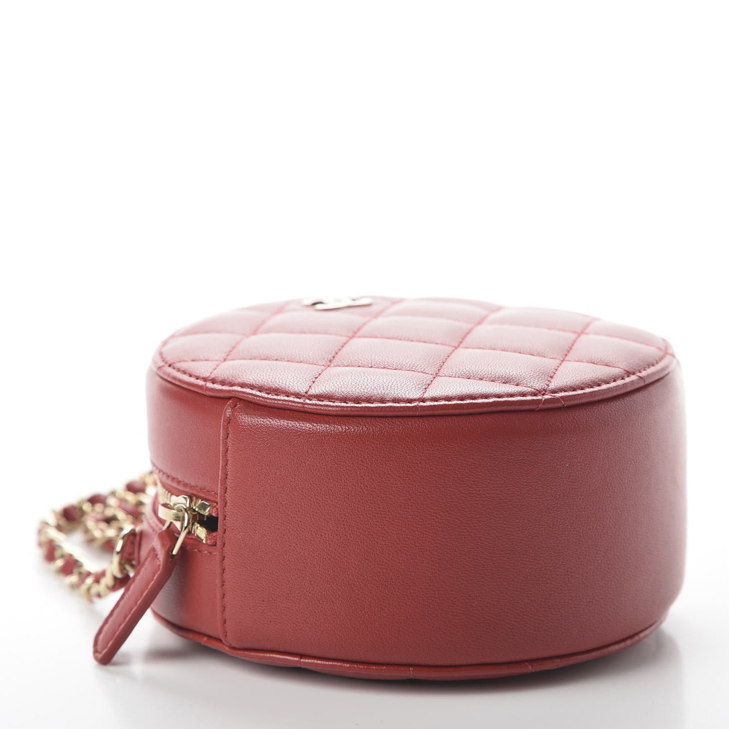 Lambskin Quilted Round Clutch With Chain Red