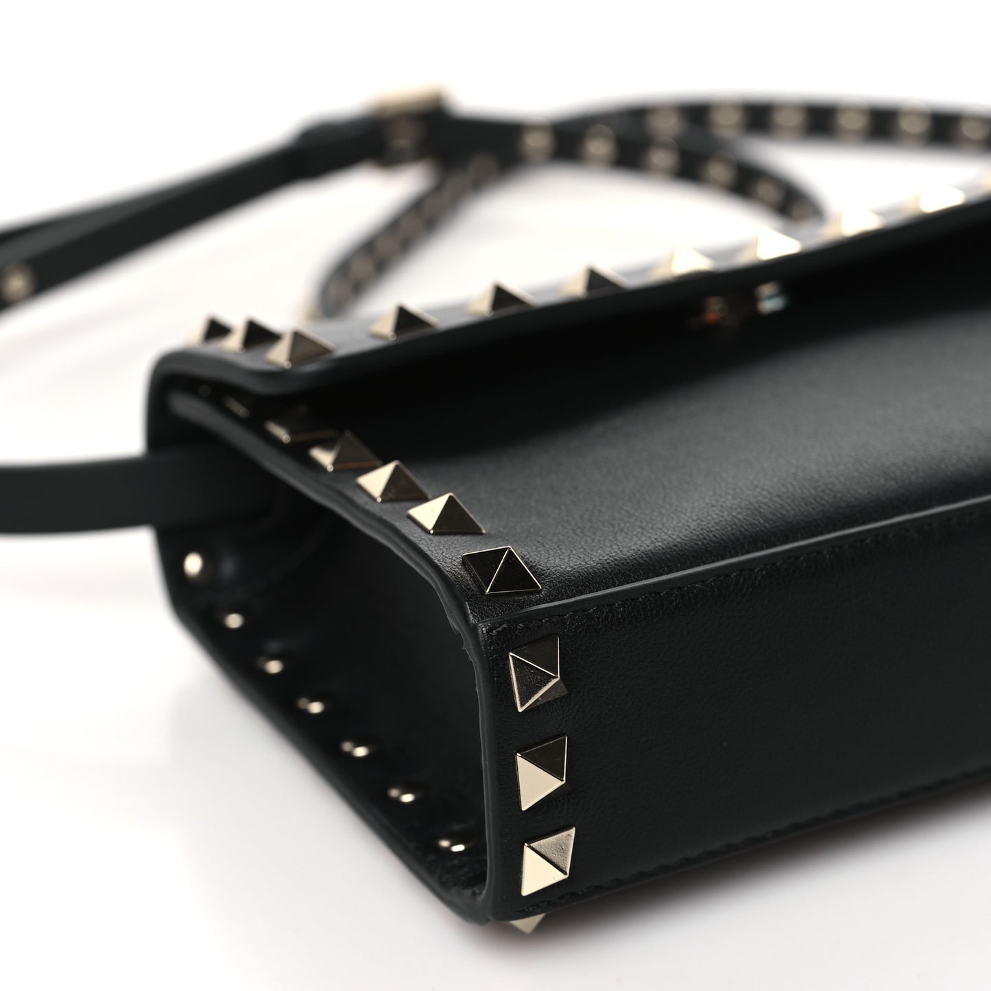 Vitello Rockstud Flap Crossbody Bag Black