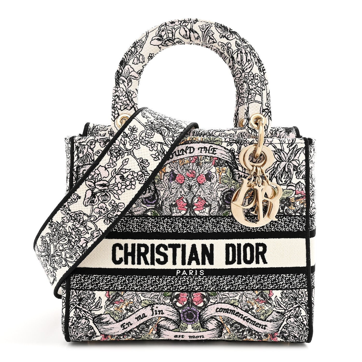 Christian Dior Canvas Around the World Embroidered Medium Lady D-Lite White Multicolor 1 of 11