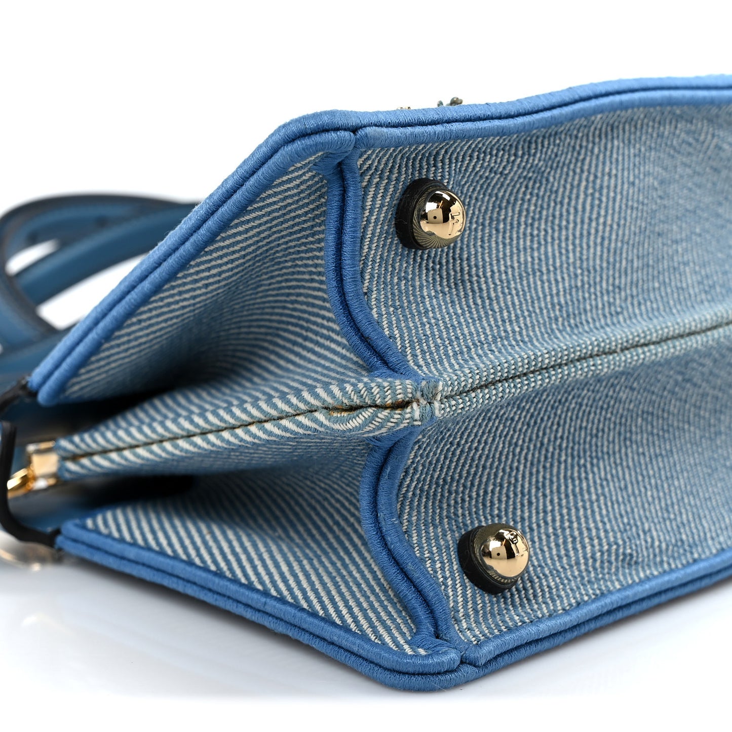 Woven Fabric Calfskin Floral Embroidered Petite Peekaboo I SEE U Satchel Blue
