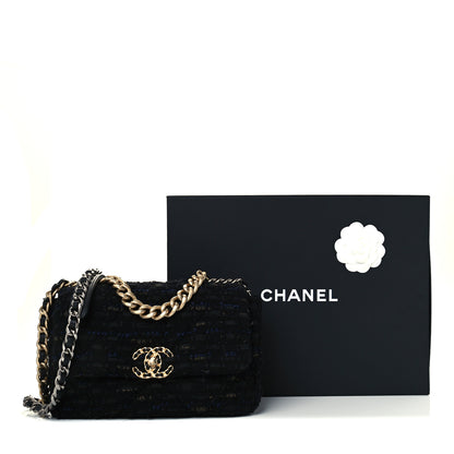 Chanel Tweed Quilted Medium Chanel 19 Flap Black Navy Gold 12 of 12