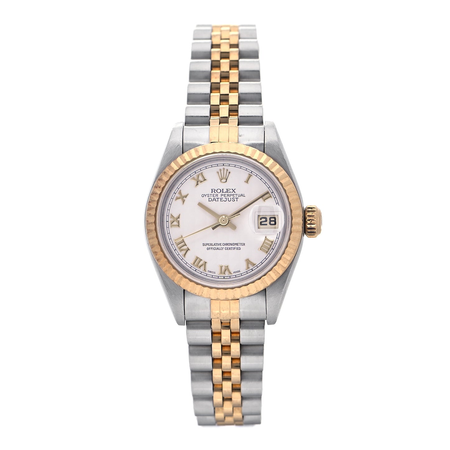 Stainless Steel 18K Yellow Gold 26mm Oyster Perpetual Datejust Watch White Roman 69173