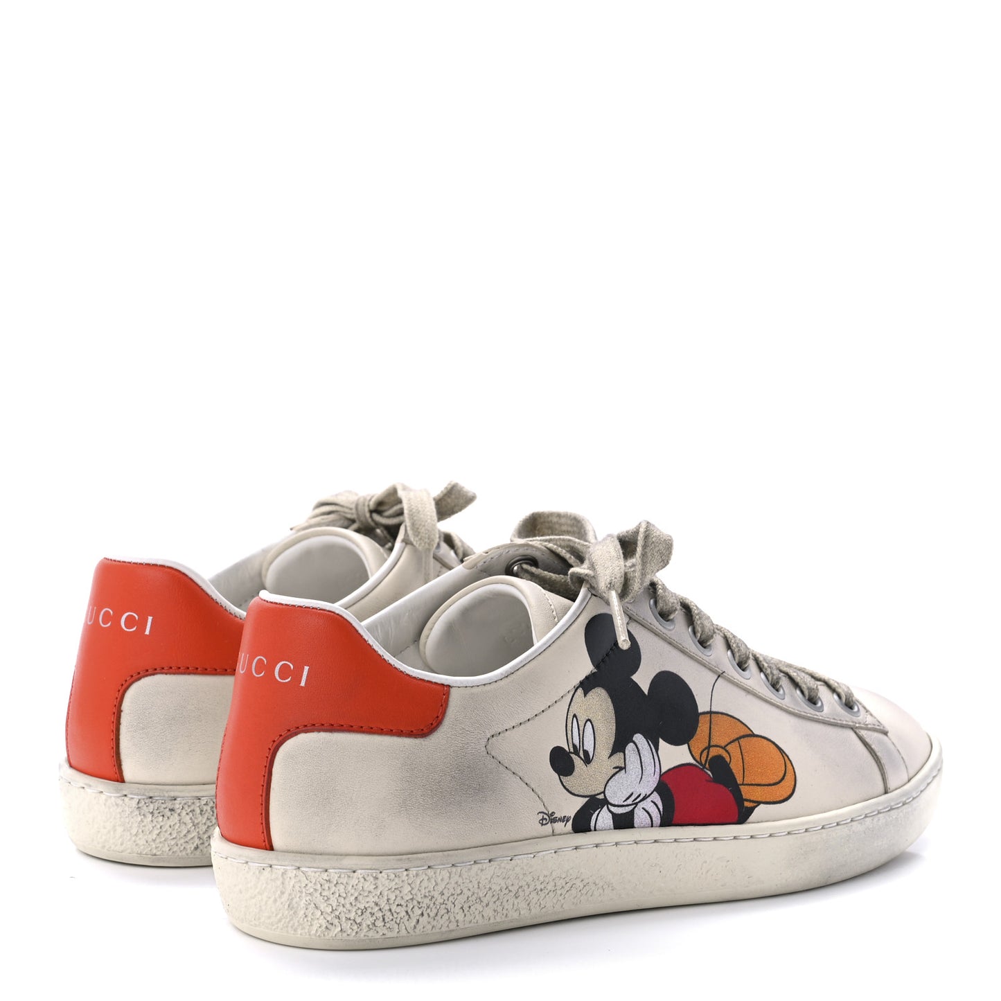 X DISNEY Miro Soft Calfskin Mickey Mouse Print Womens Ace Sneakers 35 Ivory Deep Orange