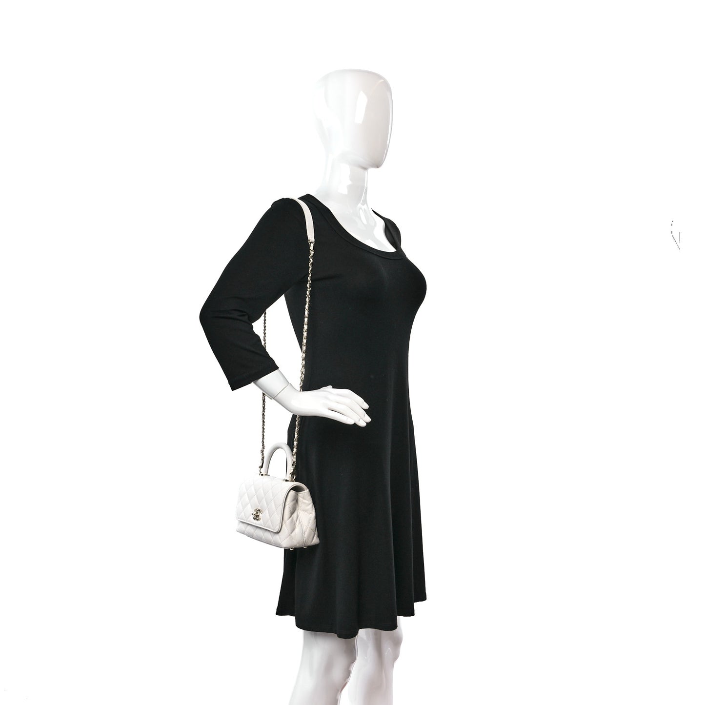 Caviar Quilted Extra Mini Coco Handle Flap White