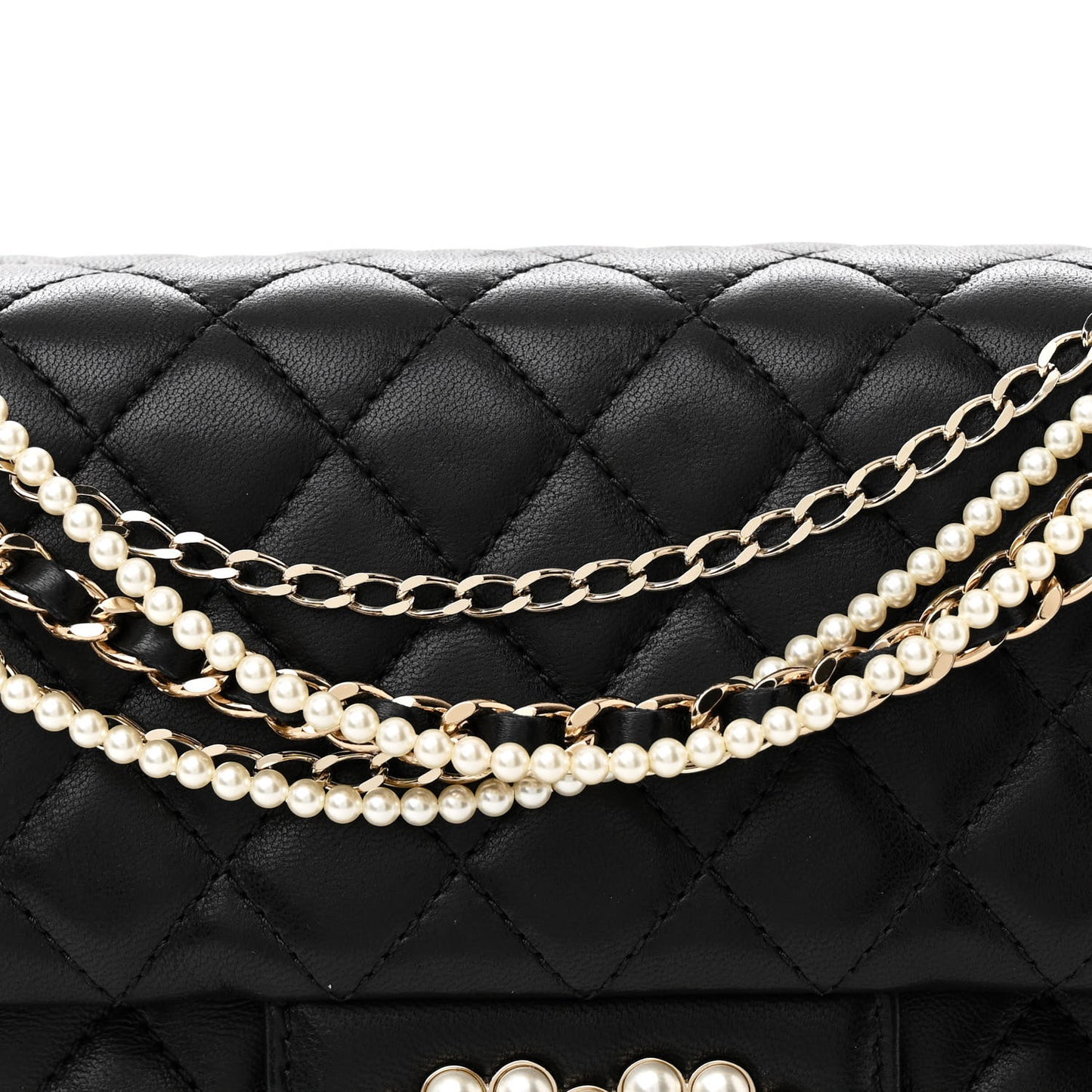 Lambskin Quilted Medium Westminster Pearl Flap Black