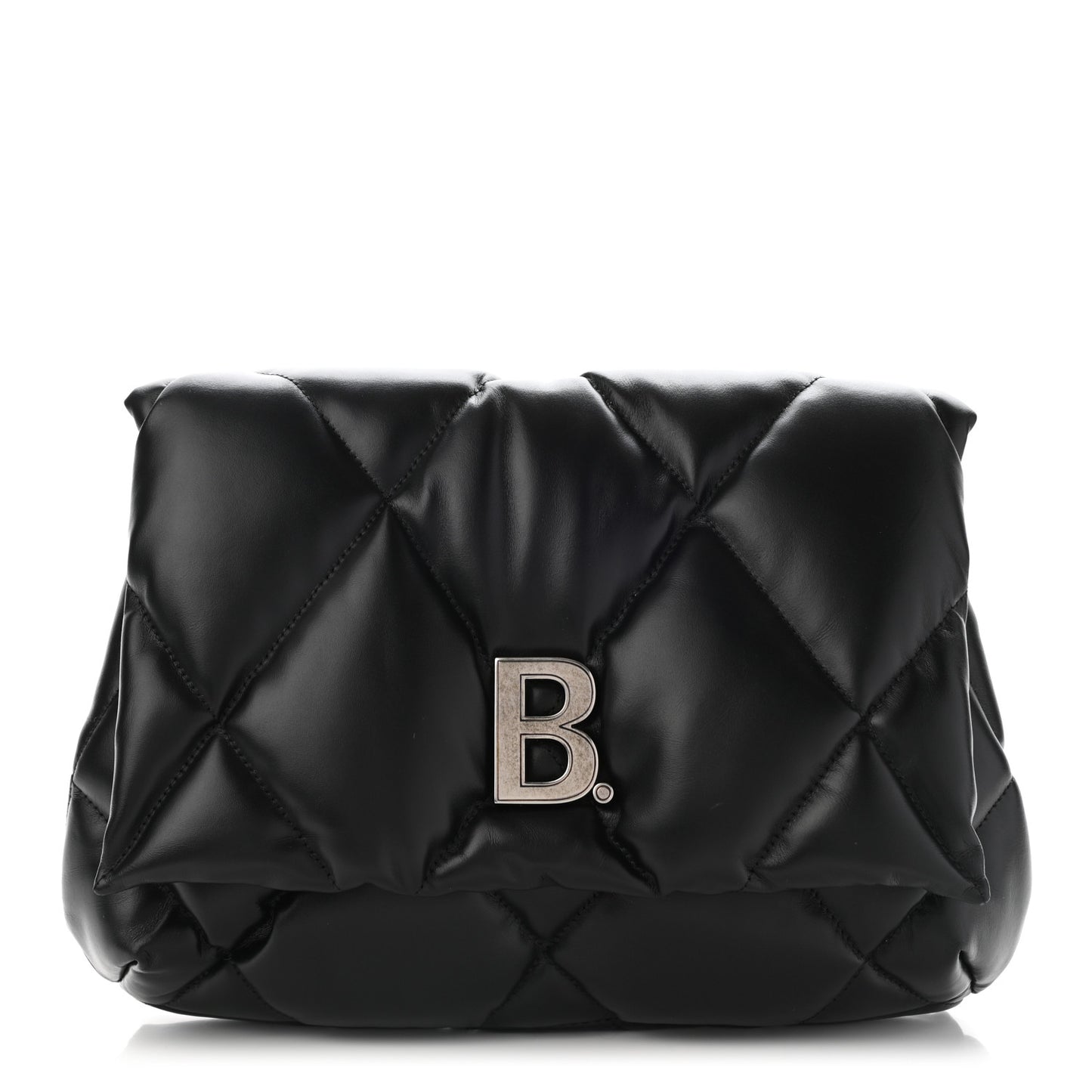 Nappa Calfskin Quilted Touch B Puffy Clutch Black