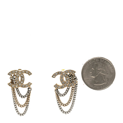 Chanel Crystal Chain CC Earrings Gold 2 of 4