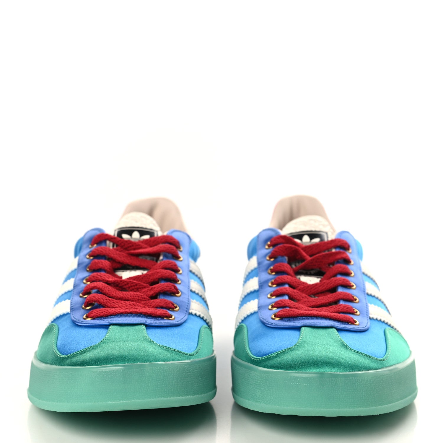 Gucci X ADIDAS Silk Duchesse Demetra Rubber Womens Gazelle Sneakers 9 Jade Capri Avio Off White 2 of 8