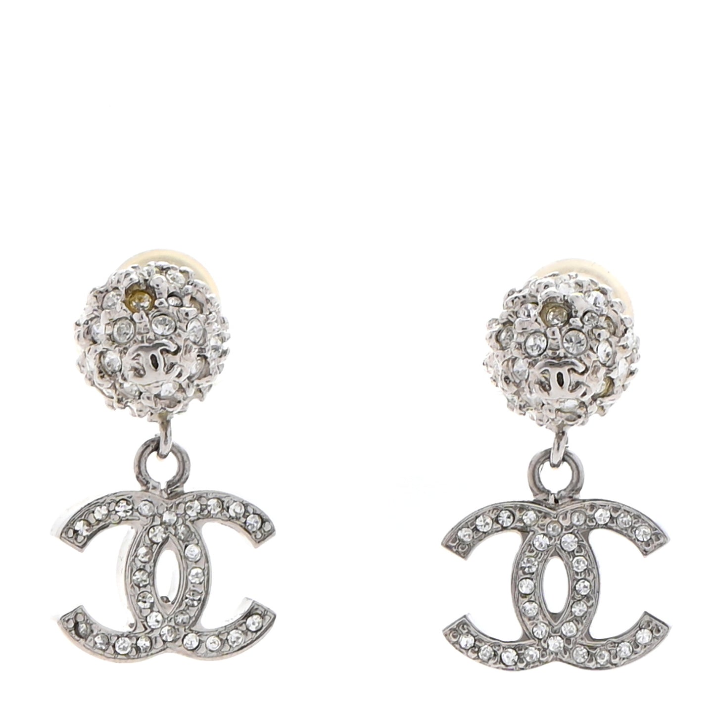 Crystal CC Drop Earrings Silver