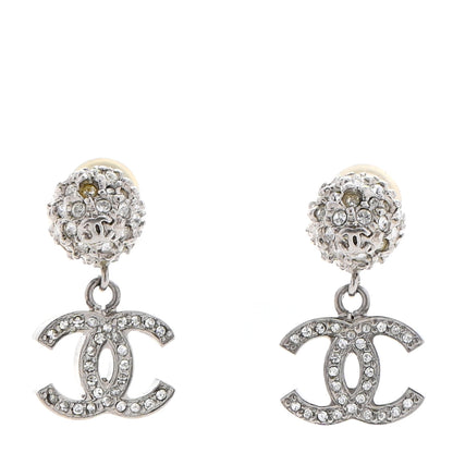 Chanel Crystal CC Drop Earrings Silver 1 of 9