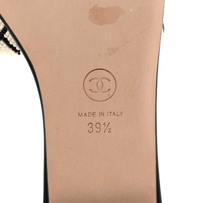 Chanel Pearl Embroidery CC Mules 39.5 Black White 8 of 10