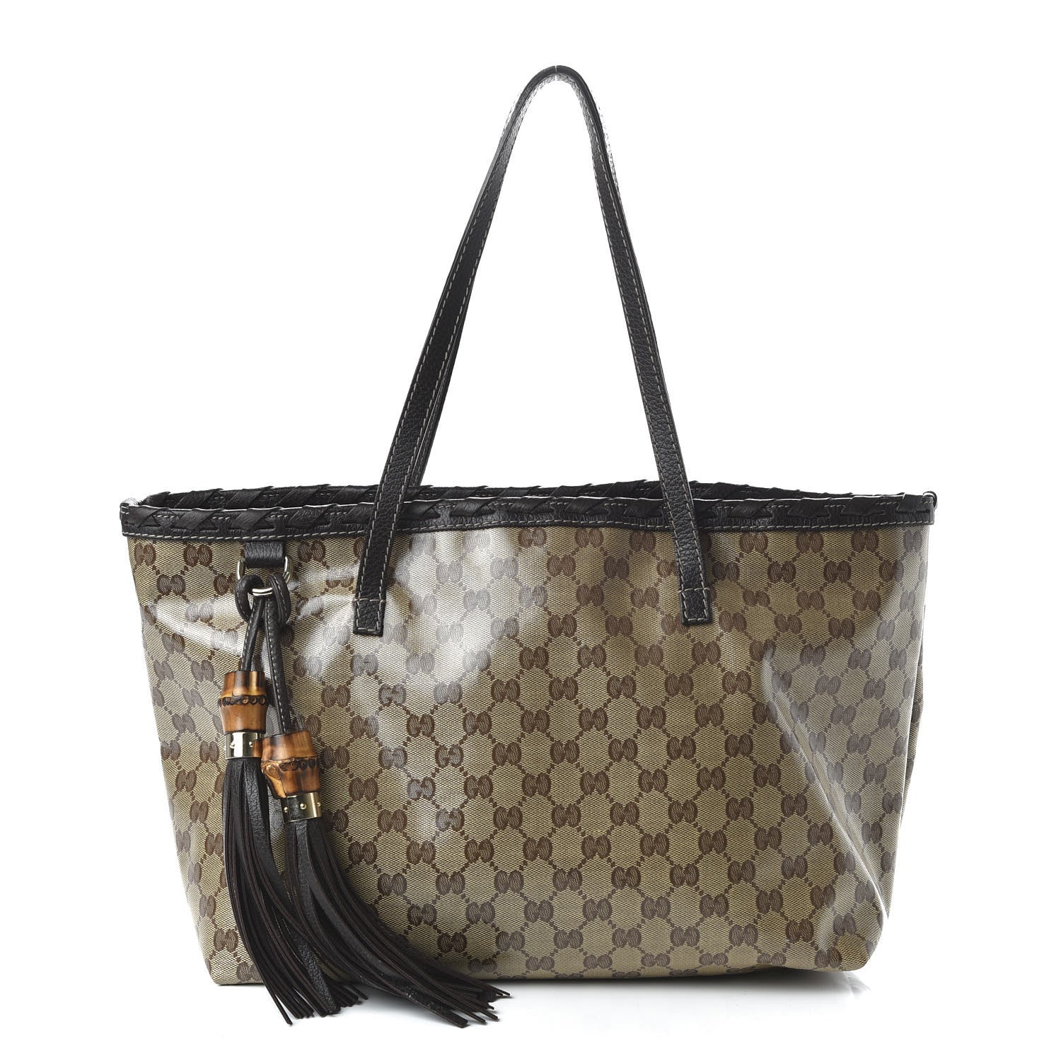 Gucci Crystal Monogram Peggy Braided Tote Dark Brown 1 of 10