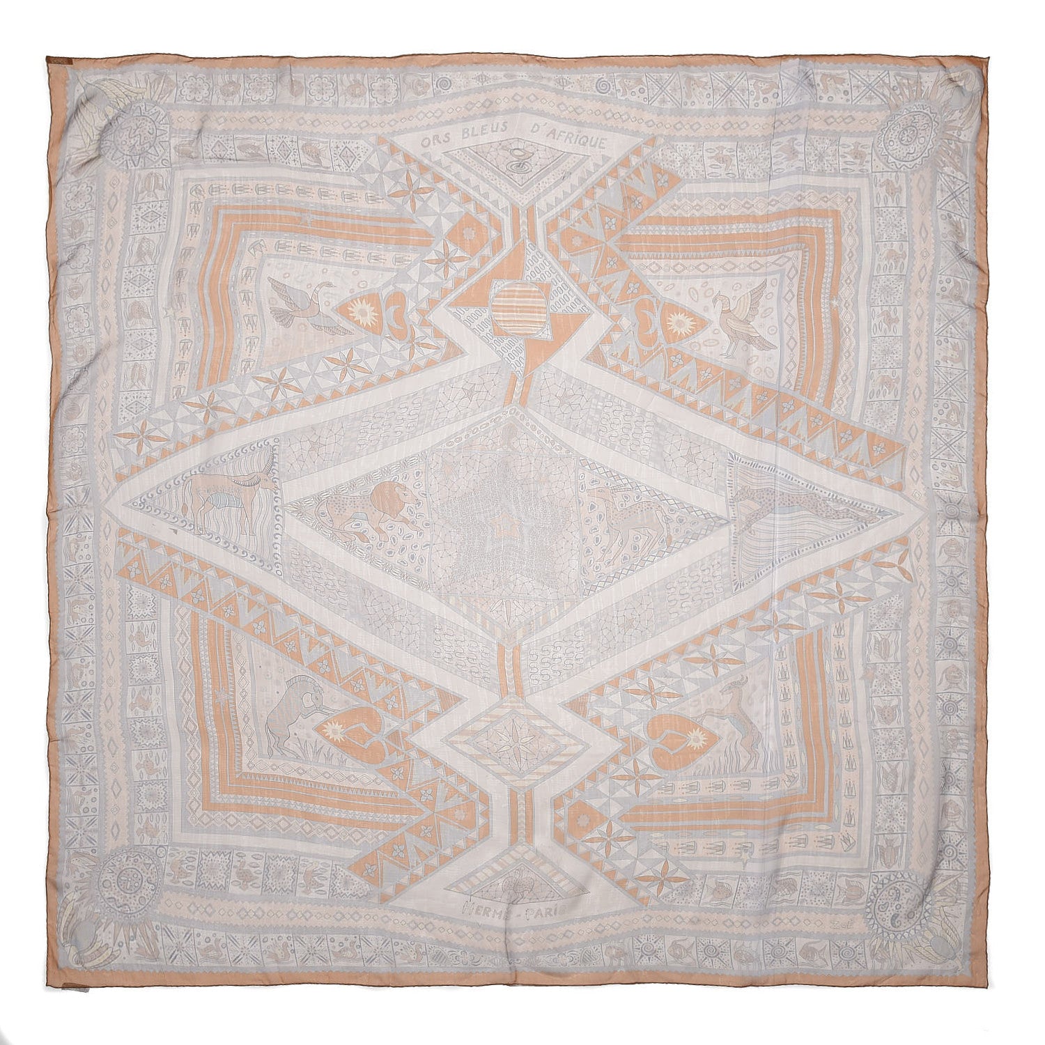 Hermes Silk Mousseline Ors Blues d'Afrique 140 Shawl 1 of 7