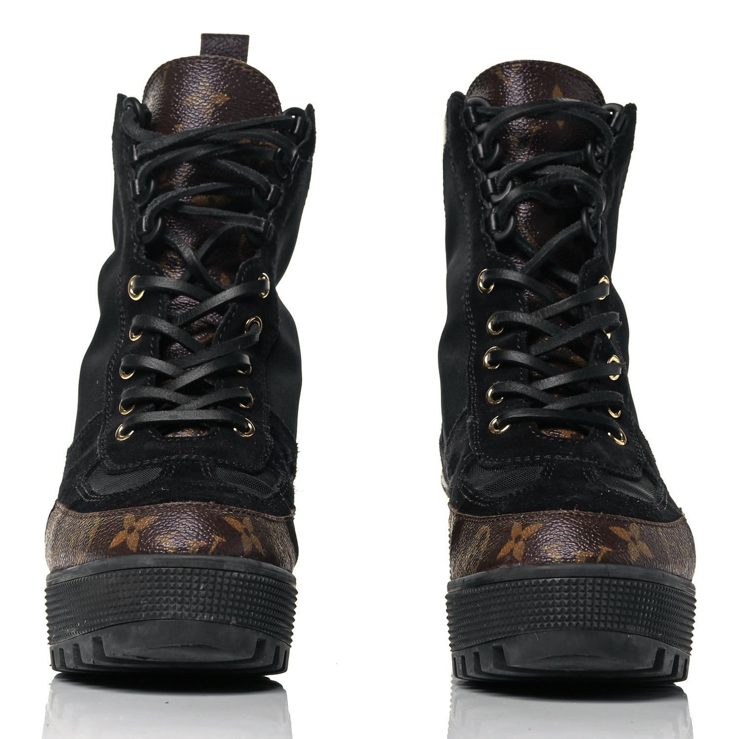 Suede Calfskin Monogram Laureate Platform Desert Boots 39 Black