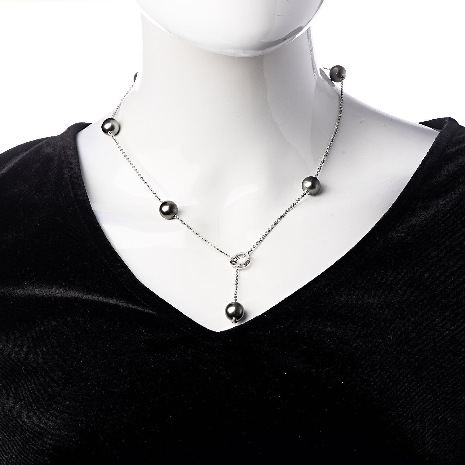 Mikimoto 18K White Gold Diamond Black South Sea Pearl 10mm Pearls In Motion Necklace 2 of 7