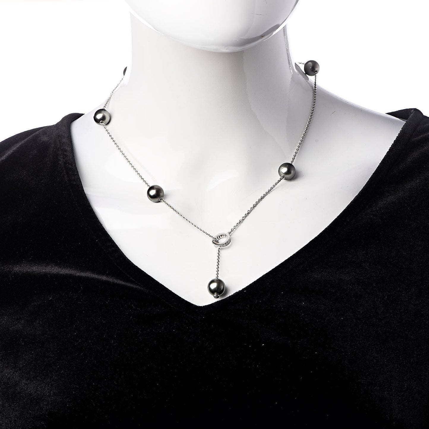 18K White Gold Diamond Black South Sea Pearl 10mm Pearls In Motion Necklace