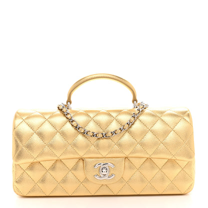 Chanel Metallic Caviar Quilted Top Handle East West Flap Gold 1 of 11