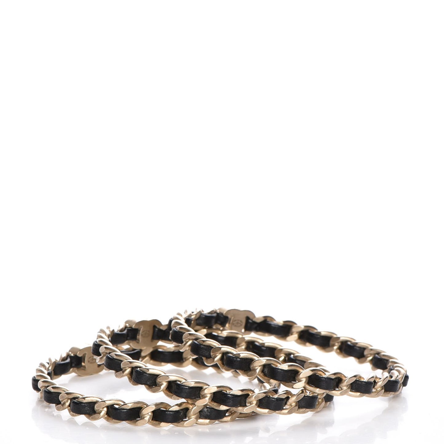 Lambskin Chain Turnlock CC Bangle Set of 3 Black Gold