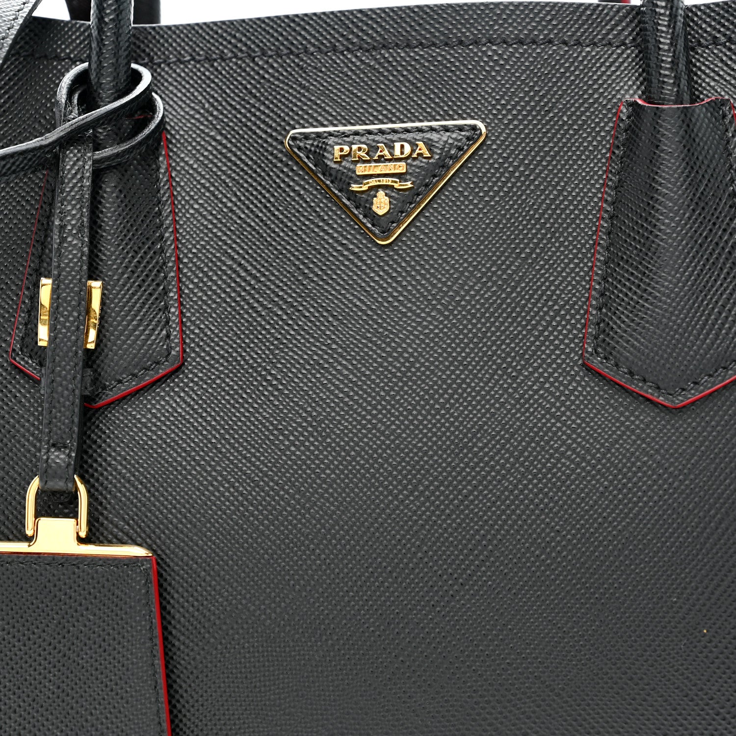 Prada Saffiano Cuir Medium Double Bag Black Fuoco 8 of 11