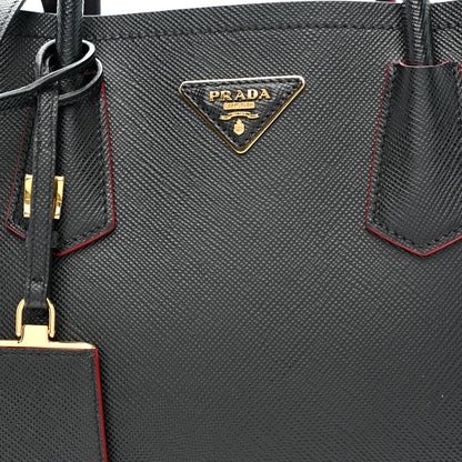 Prada Saffiano Cuir Medium Double Bag Black Fuoco 8 of 11