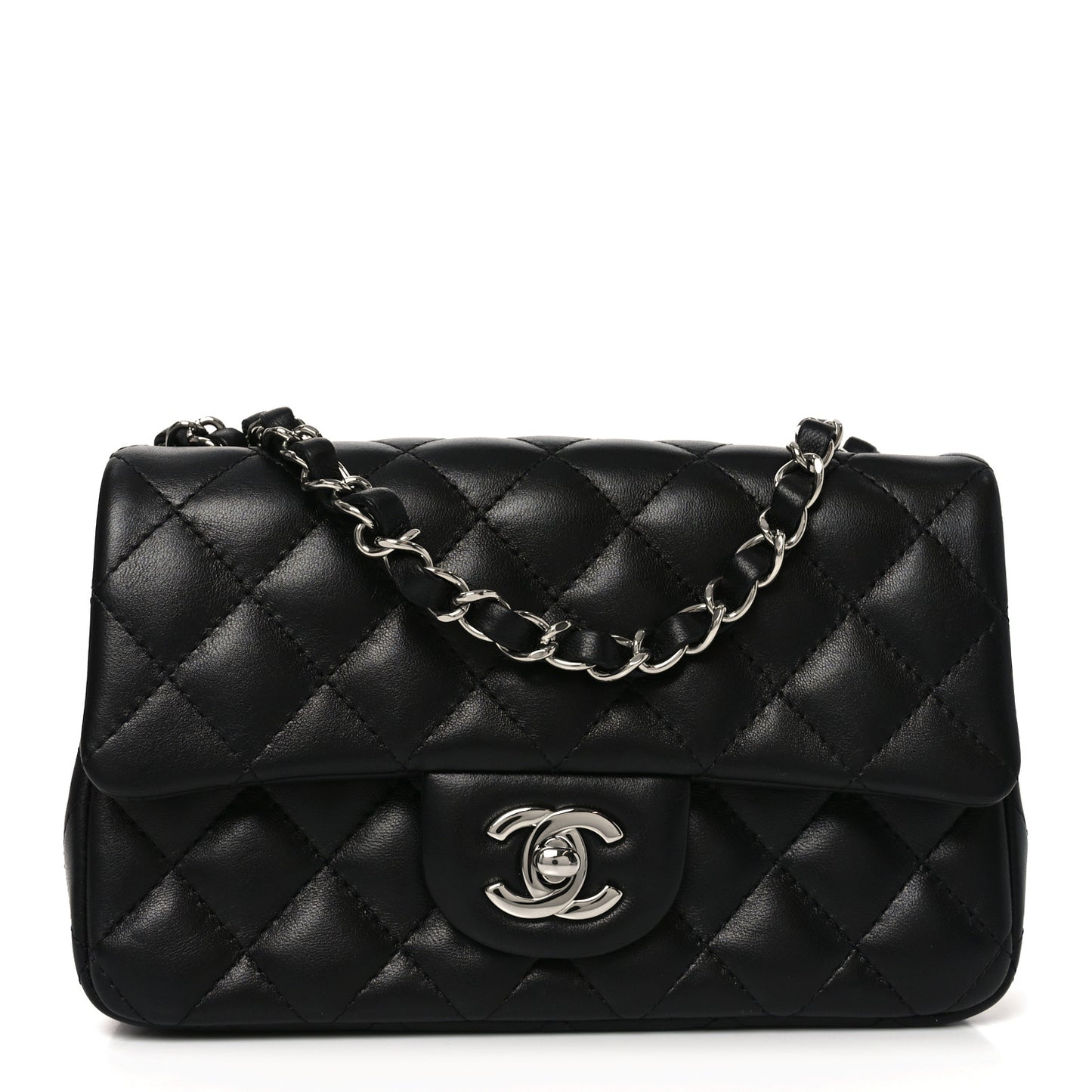 Lambskin Quilted Mini Rectangular Flap Black