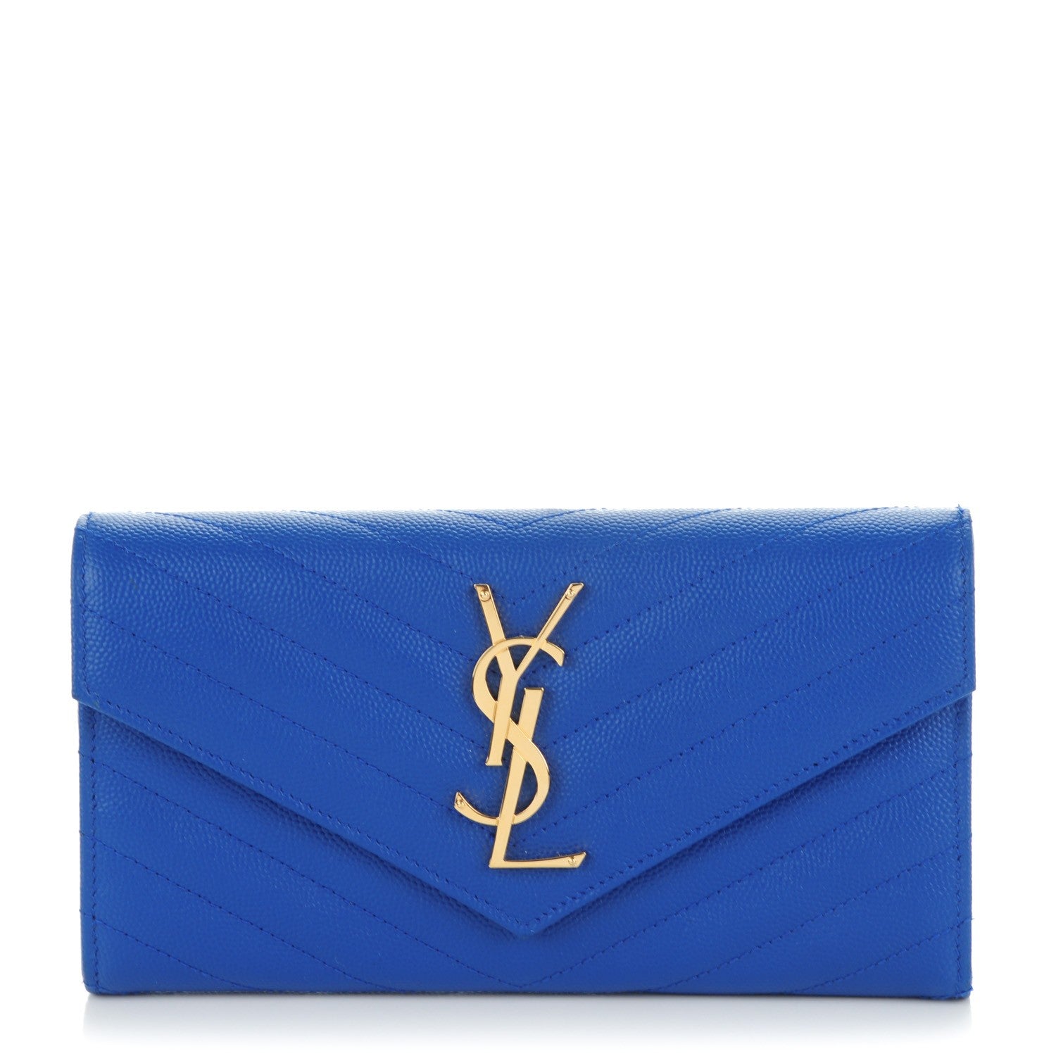 Saint Laurent Grain De Poudre Matelasse Chevron Monogram Wallet Royal Blue 1 of 7