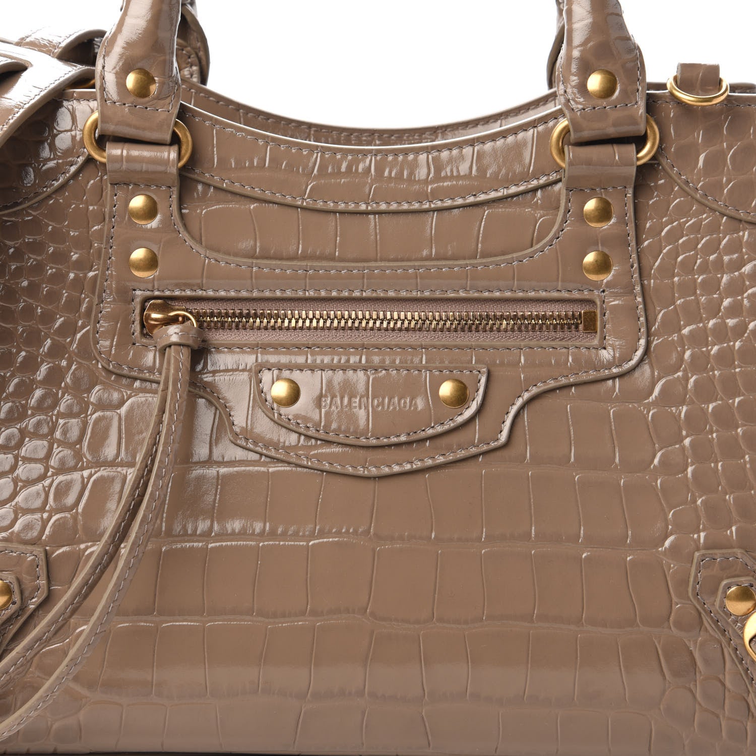 Balenciaga Shiny Supple Calfskin Crocodile Embossed Neo Classic Gold Hardware S City Mink Grey 9 of 9