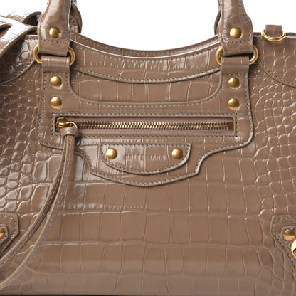 Balenciaga Shiny Supple Calfskin Crocodile Embossed Neo Classic Gold Hardware S City Mink Grey 9 of 9