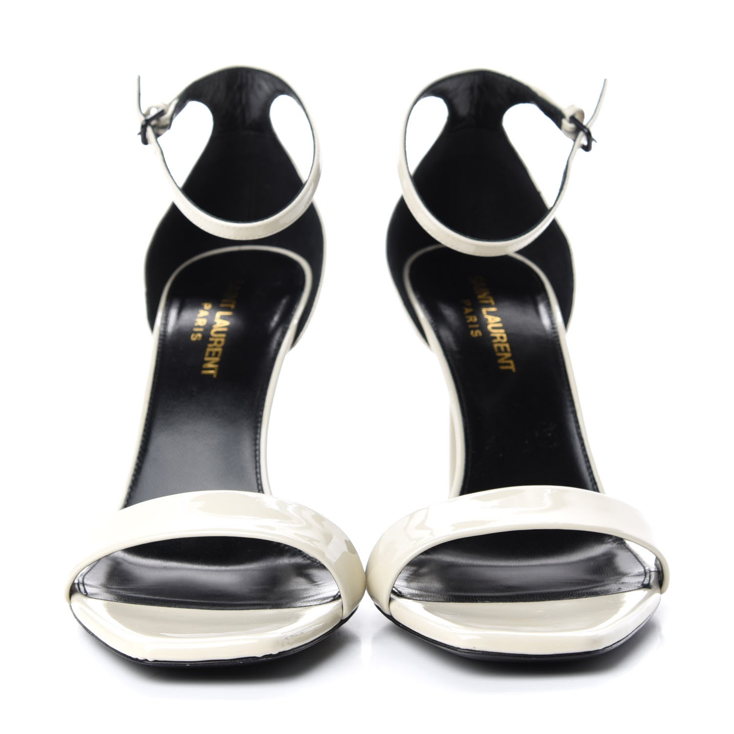 Saint Laurent Patent Calfskin Amber 85 Ankle Strap Sandals 38 Neutro 2 of 11