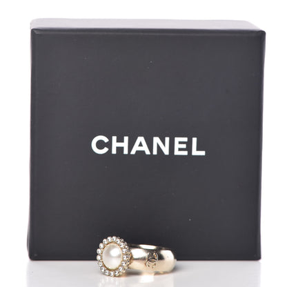 Chanel Pearl Crystal CC Ring 53 6.25 Gold Pearly White 10 of 10
