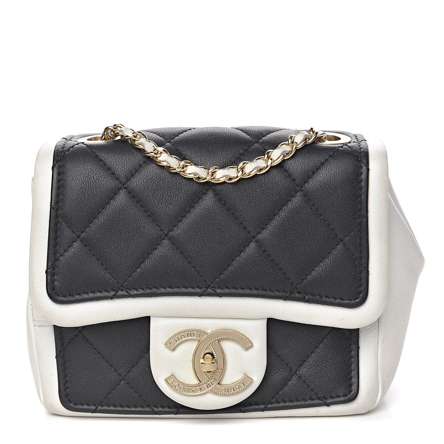 Chanel Lambskin Quilted Graphic Mini Flap Bag Black White 1 of 17