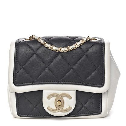 Chanel Lambskin Quilted Graphic Mini Flap Bag Black White 1 of 17