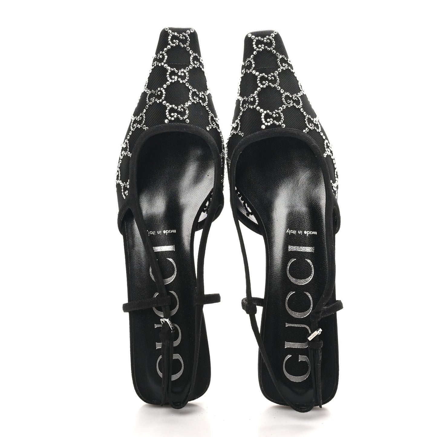 Tela Retino Kid Scamosciato Crystal GG Monogram Square Demi Ballet Flats 40 Black