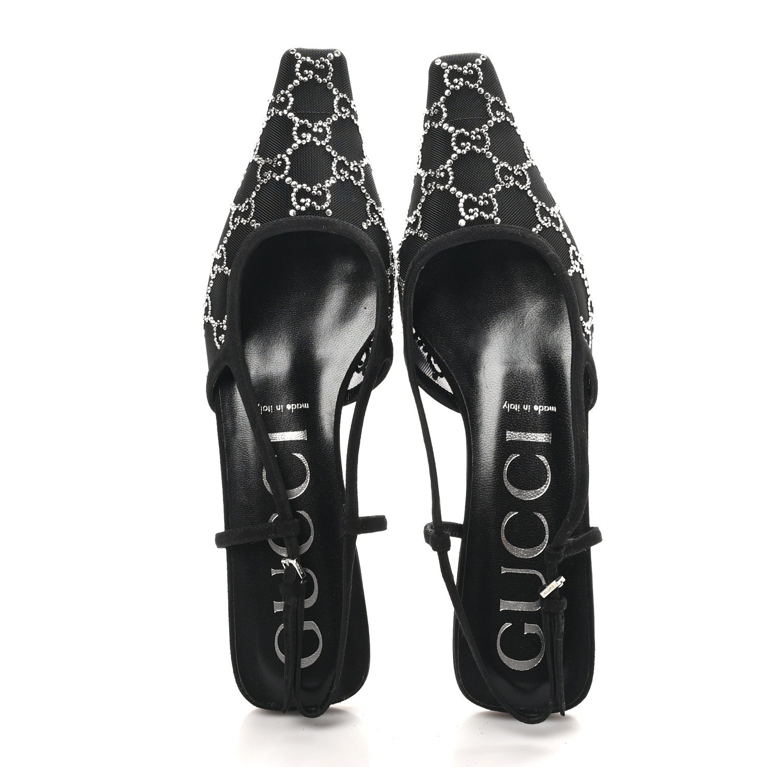 Gucci Tela Retino Kid Scamosciato Crystal GG Monogram Square Demi Ballet Flats 40 Black 2 of 9