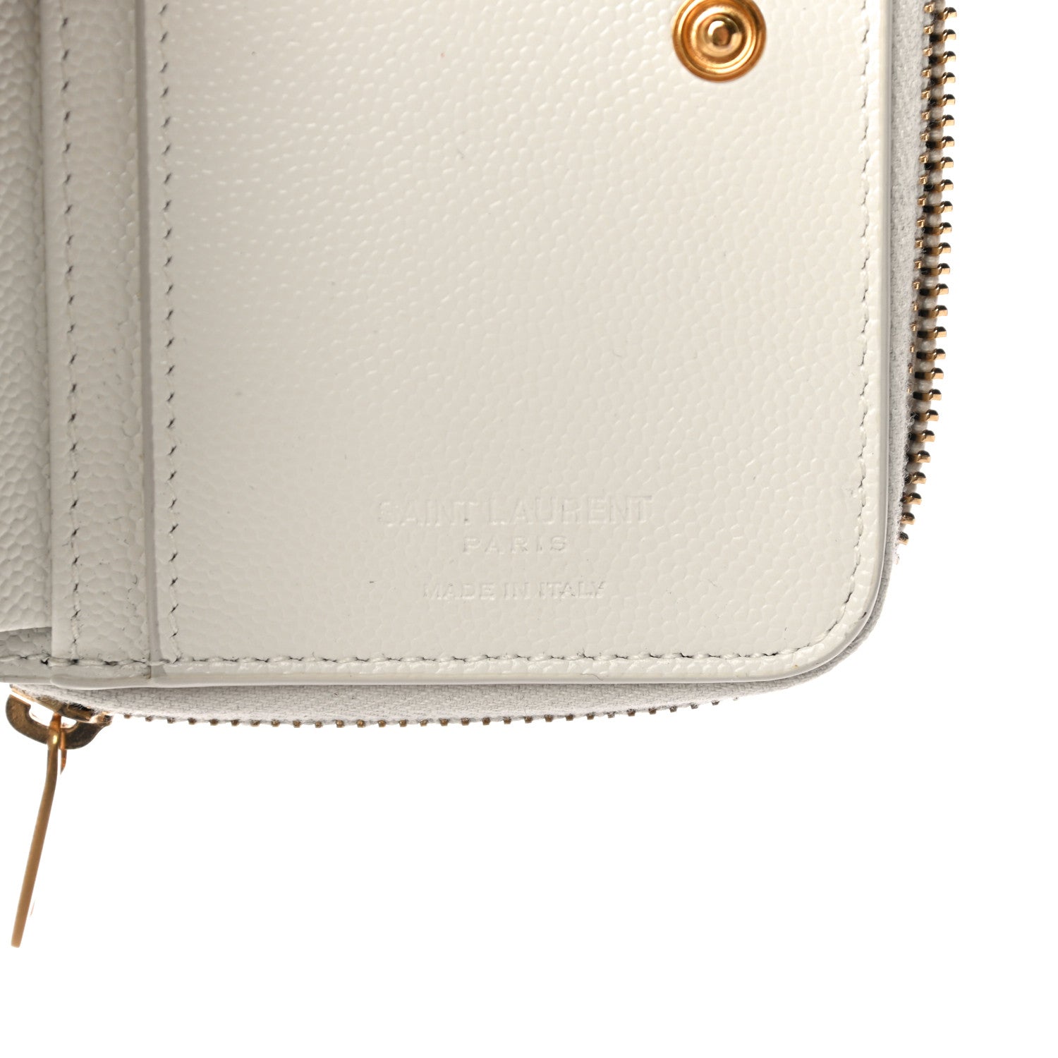 Saint Laurent Grained Calfskin Paris Compact Zip Around Wallet White Multicolor 7 of 10