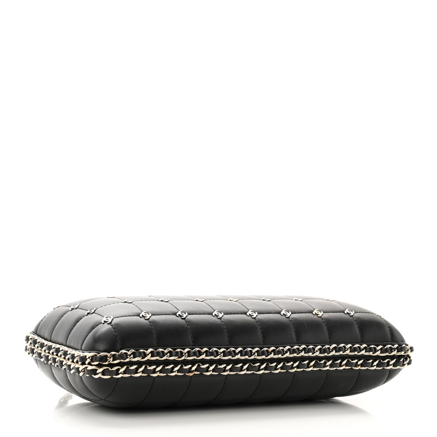 Lambskin Quilted CC Studded Chain Around Clutch Black