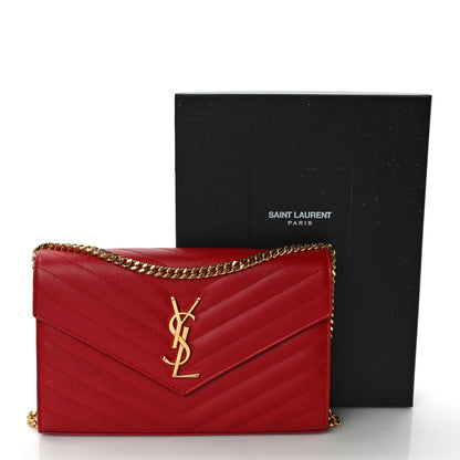 Saint Laurent Grain De Poudre Matelasse Chevron Monogram Chain Wallet Red 9 of 9