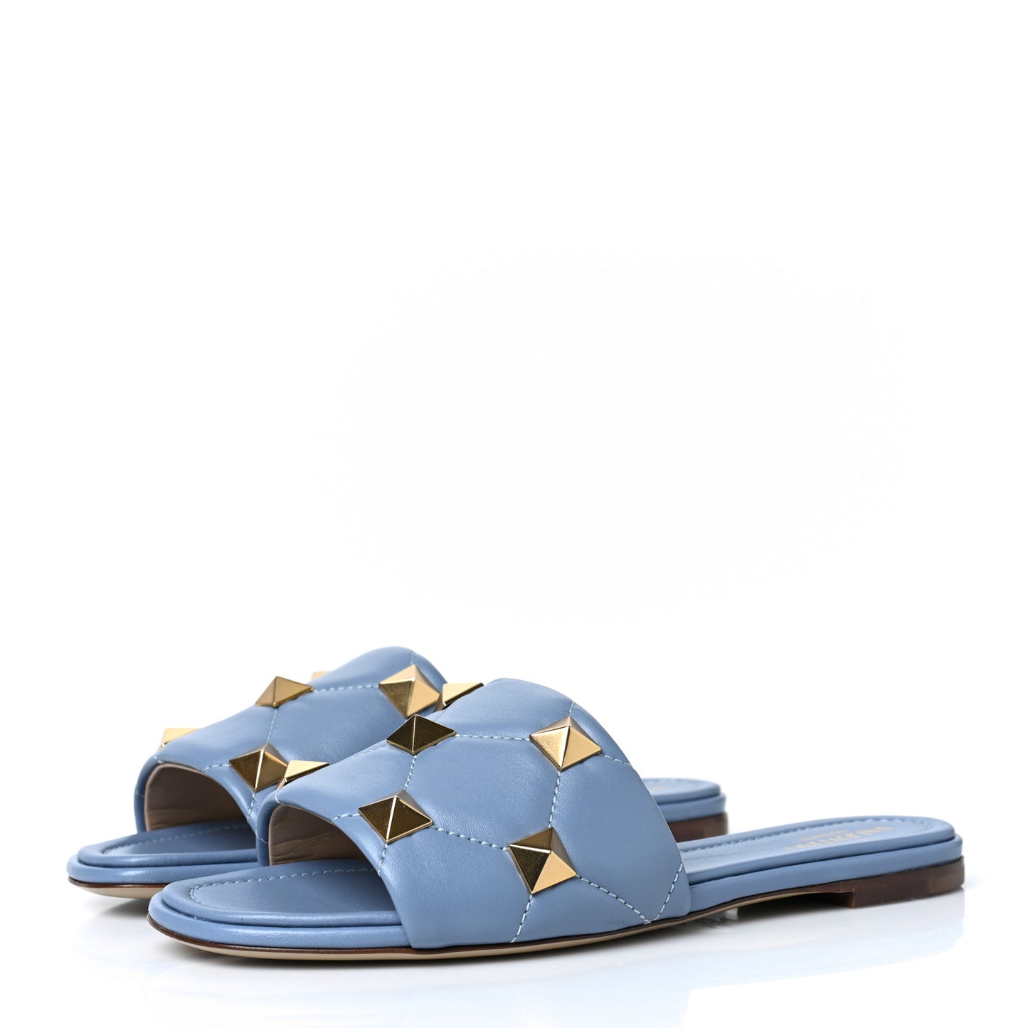 Nappa Roman Stud Flat Slide Sandals 39.5 Niagara