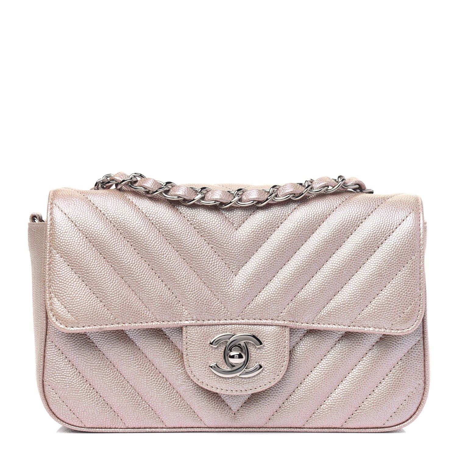 Chanel Iridescent Caviar Chevron Quilted Mini Rectangular Flap Light Gold 1 of 4