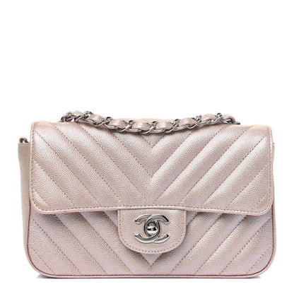 Chanel Iridescent Caviar Chevron Quilted Mini Rectangular Flap Light Gold 1 of 4