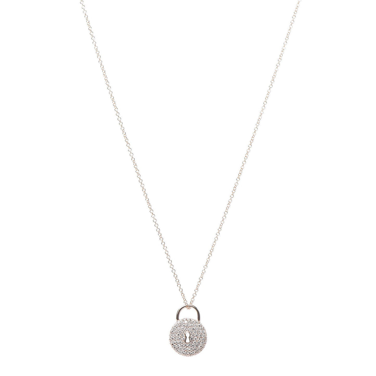 18K Yellow Gold Diamond Lock Pendant Necklace