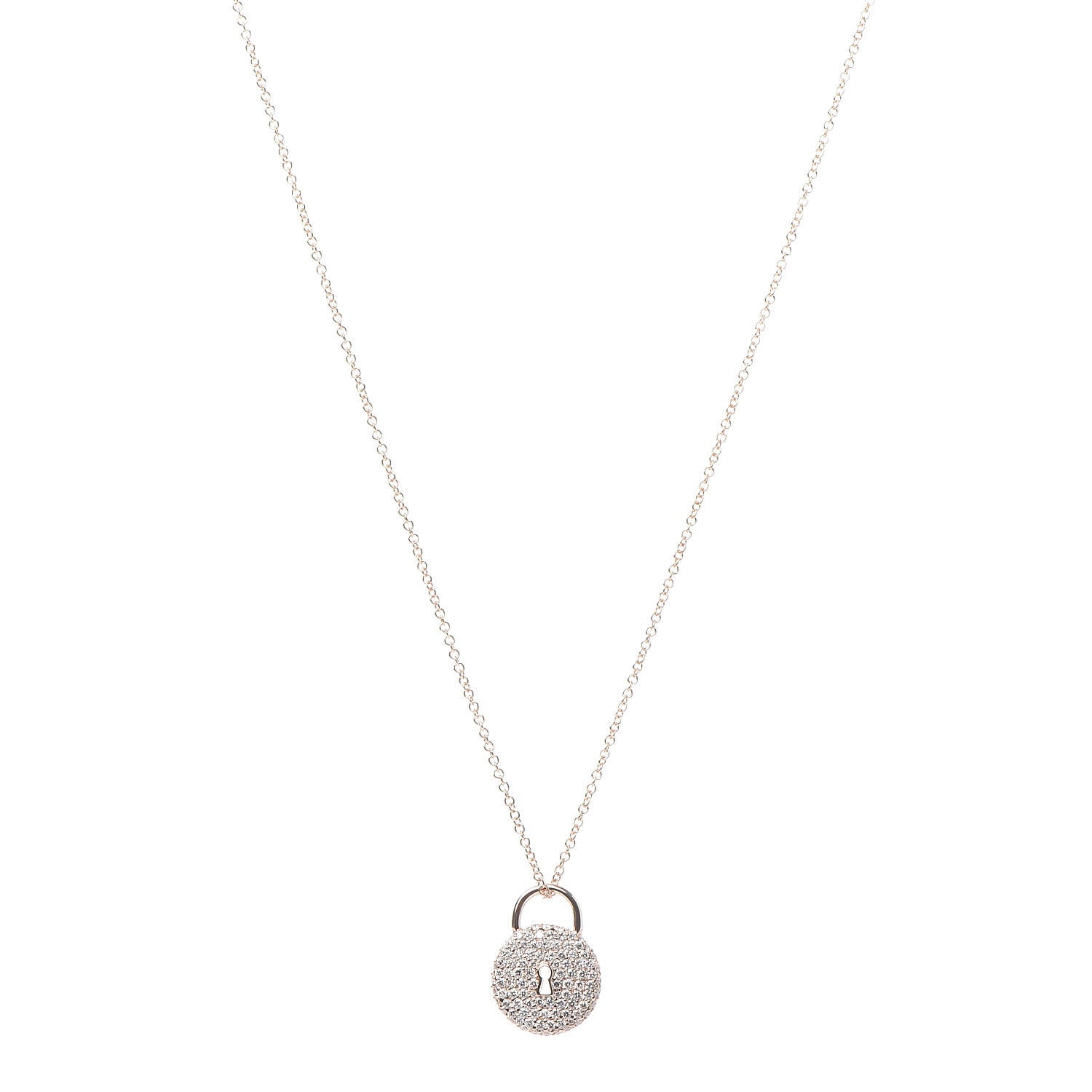 Tiffany 18K Yellow Gold Diamond Lock Pendant Necklace 1 of 7
